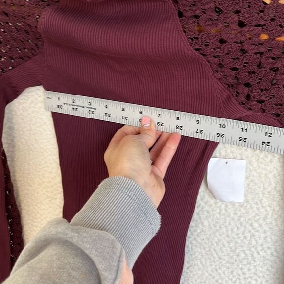 Free People Shirt Womens XS Clementine Ribbed Mixed Media Burgundy Top - Picture 7 of 8